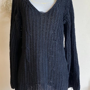 ANN DEMEULEMEESTER Vintage Sweater, oversized black Sweater with deep V-Neck, Goth Avant-Garde Sweater Tunic Size: XS
