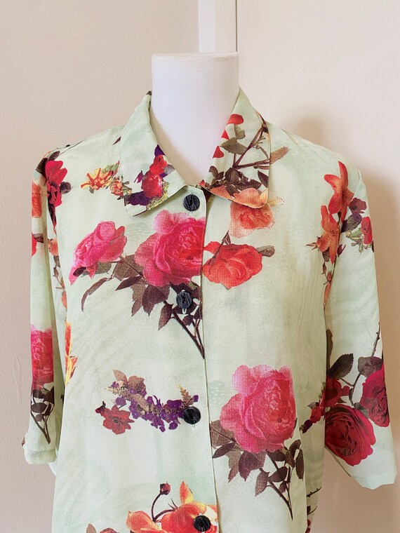 Vintage Cute Mint Green Flower Print Boxy Shirt S… - image 2