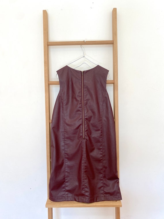 Vintage Minimal Brown Faux Leather Mini Dress Siz… - image 2