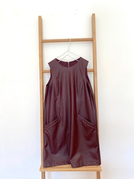 Vintage Minimal Brown Faux Leather Mini Dress Siz… - image 1