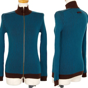 Jean Paul GAULTIER PARIS Teal and Brown Full Zip Knit Top Size: 40