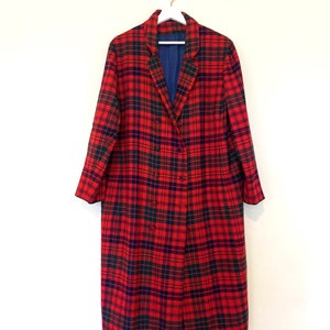 Vintage Red, Navy Plaid Duster Coat, PUNK, Goth Grunge style Size:S-L