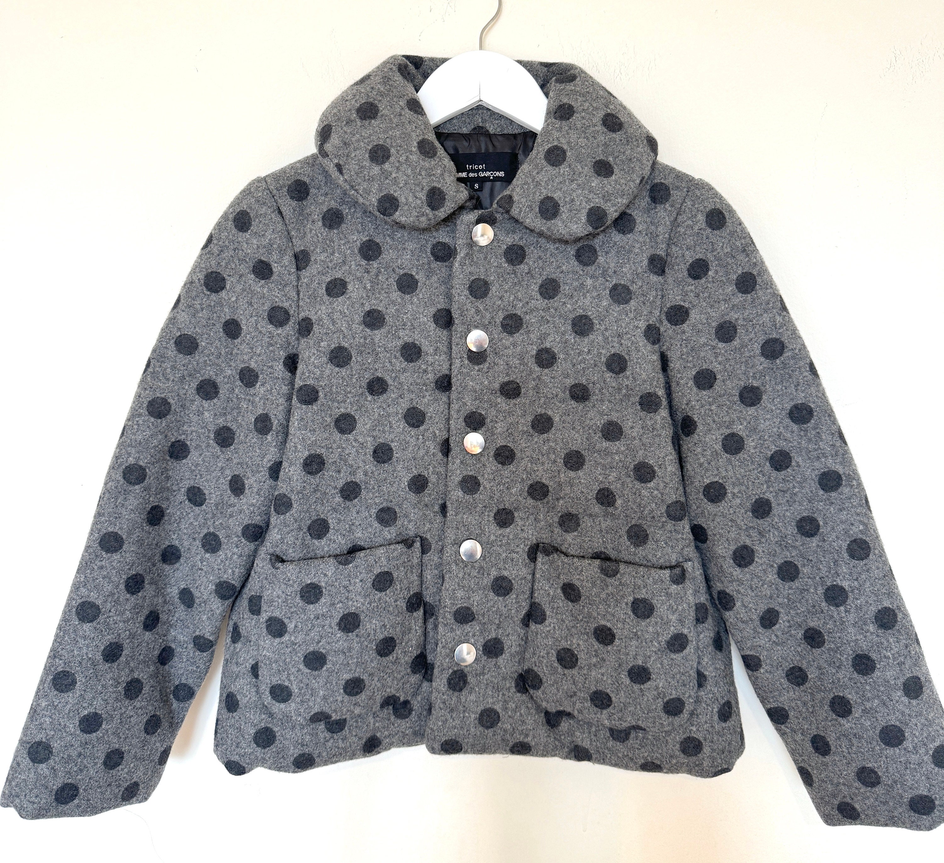 80's tricot COMME des GARÇONS jacket Tricot Comme Des Garçons Wool Grey Dot Lightweight Down Jacket