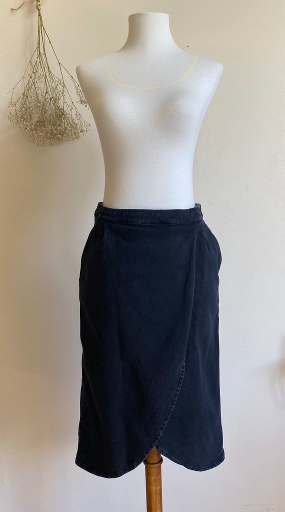 MM6 Vintage Stone Washed Black Denim Skirt with po