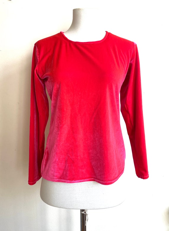 Neon Pink Velour, Rave Y2K Long Sleeve Top Size: S