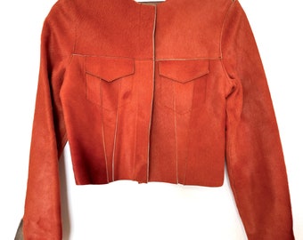 Vintage Marques Almeida Orange Leather Pony Hair Cropped Cowgirl Jacket Size: Small