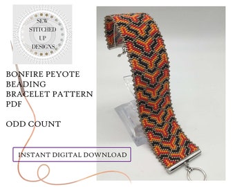 Wzór na bransoletkę z koralików Bonfire Peyote Stitch Nieparzysta liczba Cyfrowe pobieranie PDF