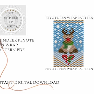 Reindeer Peyote Pen Wrap Pattern/Peyote Bead Pattern/PDF/Beading pattern/Miyuki delicas/Peyote stitch/Peyote Pen Wrap Pattern/Christmas