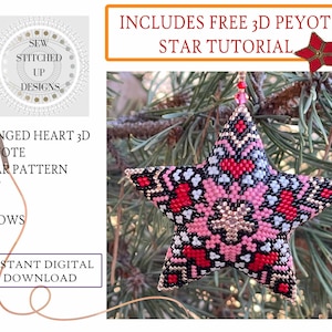 Coeur ailé 3D Peyote Star Pattern PDF, Tutoriel de modèle d&#39;étoile Peyote, Pattern Peyote PDF, Tutoriel de perles