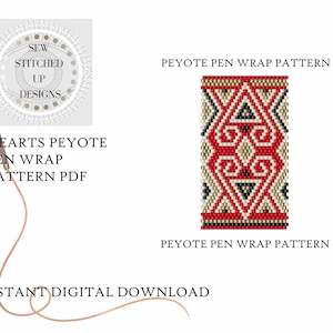 Hearts Peyote Pen Wrap Pattern/Peyote Bead Pattern/PDF/Beading Pattern/Digital Download/Peyote Stitch/Peyote Pen Wrap Pattern/Even Count