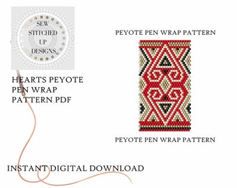 Hearts Peyote Pen Wrap Pattern/Peyote Bead Pattern/PDF/Beading Pattern/Digital Download/Peyote Stitch/Peyote Pen Wrap Pattern/Even Count