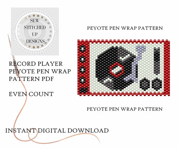 Record Player Peyote Stitch Pen Wrap Pattern Digital Download PDF