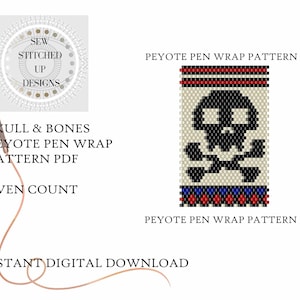 Skull and Bones Peyote Stitch Pen Wrap Pattern Digital Download PDF Pattern