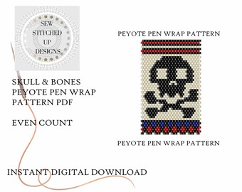 Skull and Bones Peyote Stitch Pen Wrap Pattern Digital Download PDF Pattern