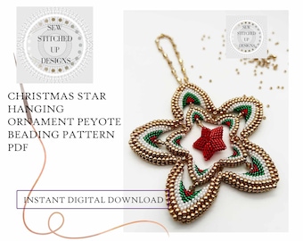 Christmas Star Hanging Ornament Peyote Stitch Beading Pattern Tutorial Digital Download PDF