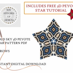 Gold Sky 3D Peyote Star Pattern PDF, Peyote Star Pattern Tutorial, Pattern Peyote PDF, Beading Tutorial