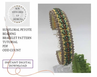 Sunfloral Peyote Stitch Beading Bracelet Pattern Tutorial Odd Count Digital Download PDF