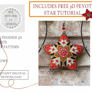 Fire Phoenix 3D Peyote Star Pattern PDF, Peyote Star Pattern Tutorial, Pattern Peyote PDF, Beading Tutorial