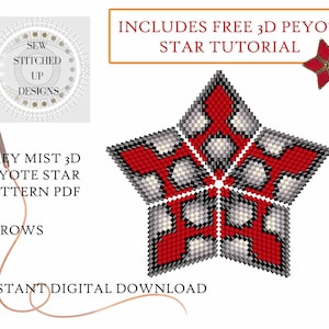 Grey Mist 3D Peyote Star Pattern PDF, Tutoriel de modèle d&#39;étoile de Peyote, PDF de modèle de Peyote, Tutoriel de perles