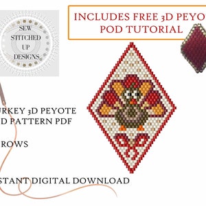 Turkey 3D Peyote Pod Pattern PDF, Peyote Pod Pattern Tutorial, Pattern Peyote PDF, Beading Tutorial, Thanksgiving Beading Pattern