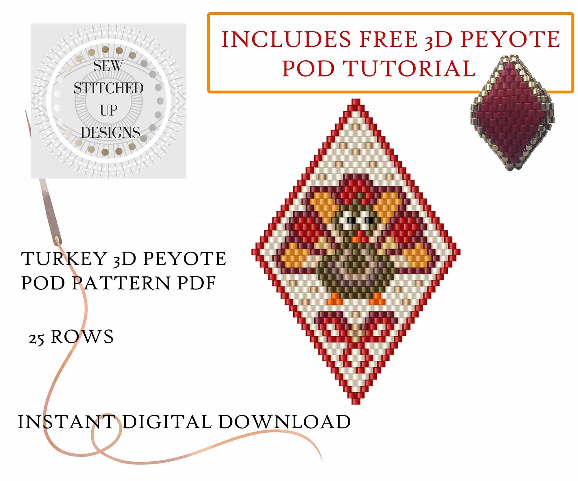 Turkey 3D Peyote Pod Pattern PDF, Peyote Pod Pattern Tutorial, Pattern Peyote PDF, Beading Tutorial, Thanksgiving Beading Pattern