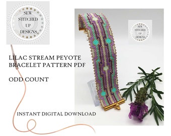 Lilac Stream Peyote Stitch Beading Bracelet Pattern Odd Count Digital Download PDF