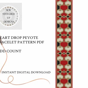 Heart Drop Peyote Stitch armband patroon digitale download PDF oneven telling