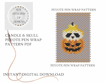 Candle and Skull Peyote Pen Wrap Pattern/Peyote Bead Pattern/PDF/Beading pattern/Peyote Stitch Pattern/Digital Download/Halloween