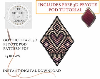 Gothic Heart 3D Peyote Pod Pattern PDF, Peyote Pod Pattern Tutorial, Pattern Peyote PDF, Beading Tutorial