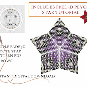 Purple Fade 3D Peyote Star Pattern PDF, Peyote Star Pattern Tutorial, Pattern Peyote PDF, Beading Tutorial
