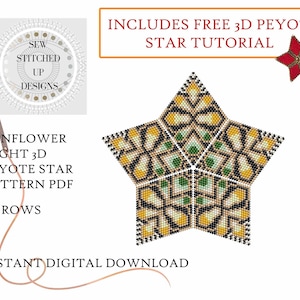 Sunflower night 3D Peyote Star Pattern PDF, Peyote Star Pattern Tutorial, Pattern Peyote PDF, Beading Tutorial