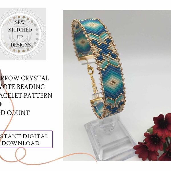 Narrow Crystal Peyote Stitch Beading Bracelet Pattern Odd Count Digital Download PDF