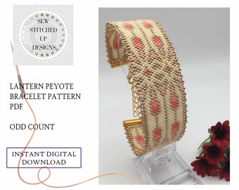 Lantern Peyote Stitch Beading Bracelet Pattern Odd Count Digital Download PDF