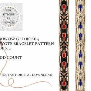 Narrow Geo Rose Peyote Stitch Beading Bracelet Pattern x 2 Odd Count Digital Download PDF