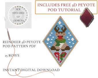 Reindeer 3D Peyote Pod Pattern PDF, Peyote Pod Pattern Tutorial, Pattern Peyote PDF, Beading Tutorial, Christmas Beading Pattern