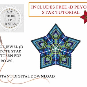 Blue Jewel 3D Peyote Star Pattern PDF, Peyote Star Pattern Tutorial, Pattern Peyote PDF, Beading Tutorial