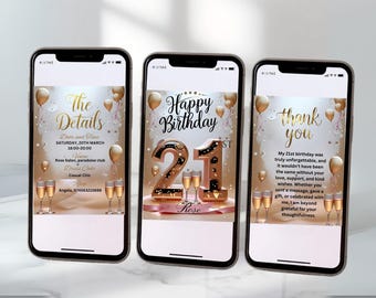 21st Birthday Invitation Digital Invite Editable Twenty First Party Invitation Mobile Digital Invite Editable Party Template Phone Download