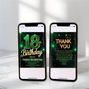 18歳の誕生日アニメーションデジタル招待カード、音楽付き、男の子向けの楽しいインタラクティブ誕生日Eカード、すぐにダウンロードして編集可能なテンプレート