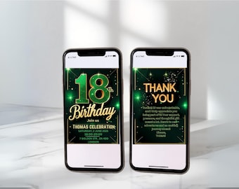 18th Birthday Animated Digital Invitation Card with Music Fun Interactive Birthday Ecard for Boys Instant Download Editable Template