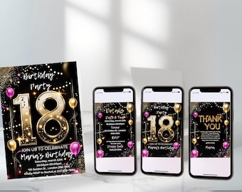 Personalized 18th Birthday Digital Invitation Editable Party Invite for WhatsApp & Text Instant Download Elegant Birthday Card