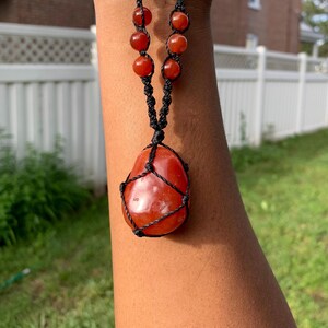 Carnilian Macrame Necklace - boho gift - spiritual gift - crystal necklace