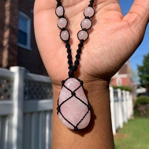 Rose Quartz Macrame Necklace - handmade gift - crystal macrame necklace - rose quartz necklace - macrame jewelry - boho gift