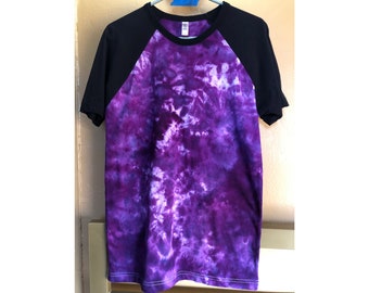 Ice Dyed Adult size Small, Tie Dye Raglan Shirt.