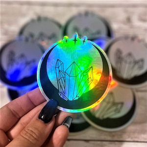 Crystal Moon Sticker | Laptop Sticker | Witchy Holo Sticker | Pagan Witch | Lunar Witch | Wiccan | Holographic Sticker