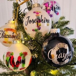 Personalized Resin Flower Ornament | Handmade Initial Bulb | Customizable Round Christmas Ornament