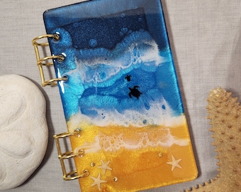 Custom Resin Beach Notebook (Size A5, A6 or A7) | Handmade Ocean Turtle Journal
