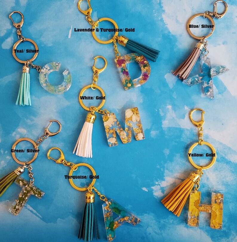 Custom Resin Letter Flower Keychain with Tassel Etsy