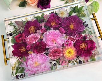 Depósito para preservación de flores / Bandeja de resina personalizada para flores / Preservación de flores para bodas / Recuerdo floral conmemorativo / Ramo de novia
