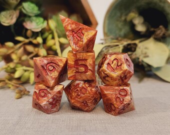Red, Orange, Yellow Handmade Polyhedral Dice Set