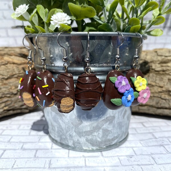 Miniature Chocolate Easter Egg Candy Polymer Clay Earrings | Tiny Desserts | Chocolate Peanut Butter Eggs | Food Earrings | Handmade Unique